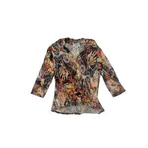 Peck & Peck Petite PS Multicolor Abstract Print 3/4 Sleeve V-Neck Top 1777